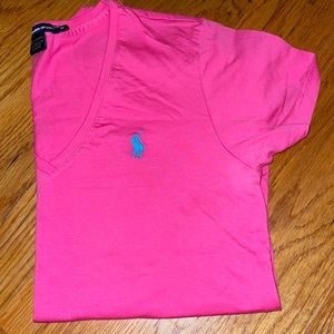 Bright pink V neck polo tshirt